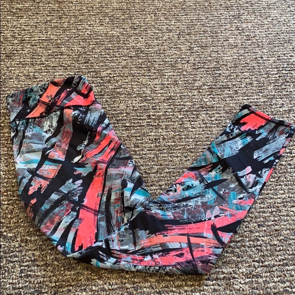 Fabletics bright pink and teal brush stroke pant M